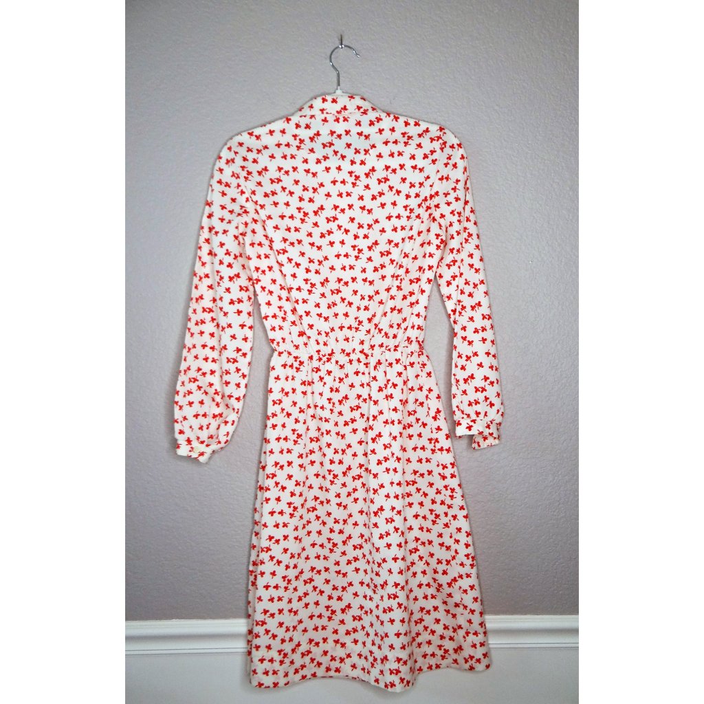 Vintage 60s Route One Long Sleeve Red And White Print Dress Sz Small — image 8 of 8